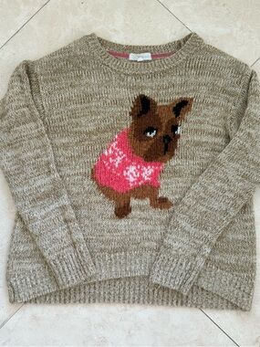 Rewind Beige French Bulldog Knit Sweater Crew Neck Graphic XL